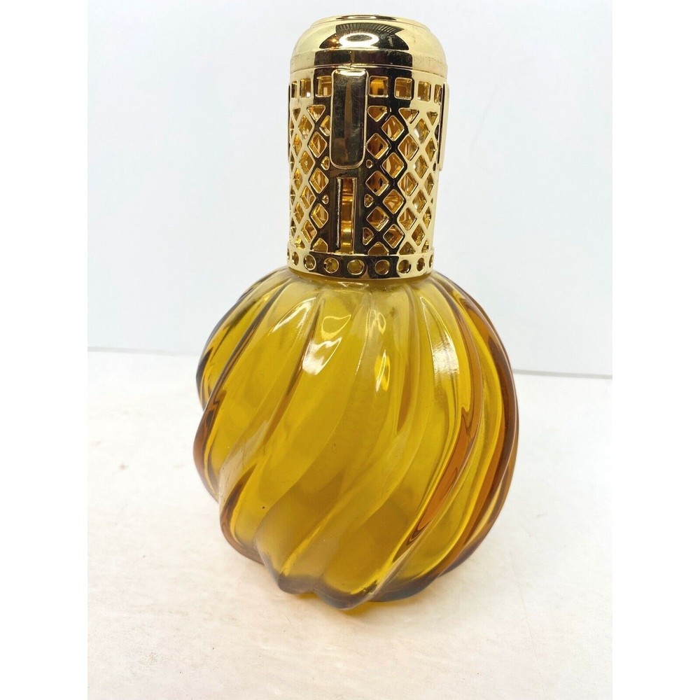 Art Deco Diffuser Amber Glass w/ Metal Decorative Top Oil Burner Heavy Duty